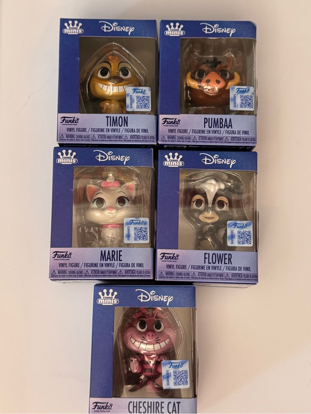 Funko Disney Minis Full Set - Timon, Pumbaa, Marie, Flower and Cheshire Cat